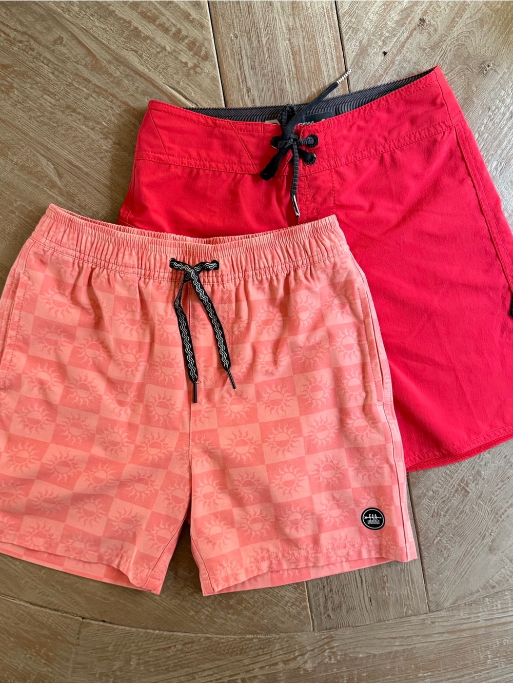Bundle of 2 Pairs Boys Swim Trunks: Volcom & Feather 4 Arrow Brands